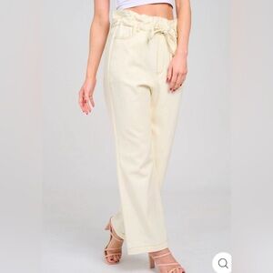 211. Cream High-Waisted Paperbag Pants